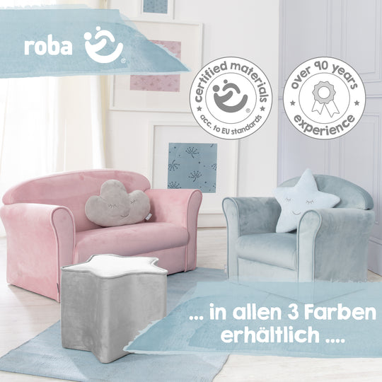 Poltroncina per bambini 'Lil Sofa' con braccioli, comoda mini poltrona rivestita in velluto color grigio argento