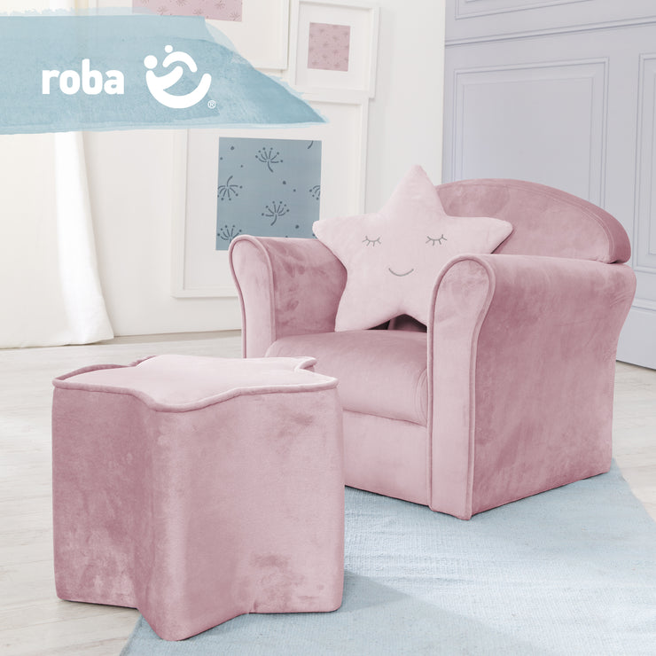 Fauteuil enfant "Lil Sofa" avec accoudoirs, mini-fauteuil confortable rembourré de velours rose