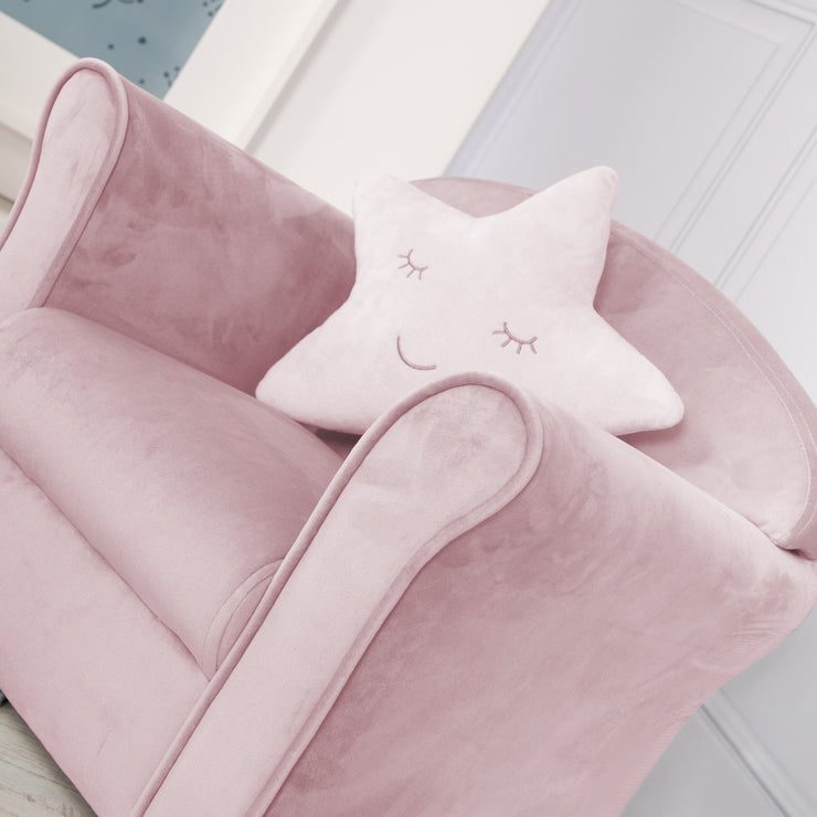 Sillón infantil 'Lil Sofa' con reposabrazos, cómodo mini sillón tapizado en terciopelo rosa