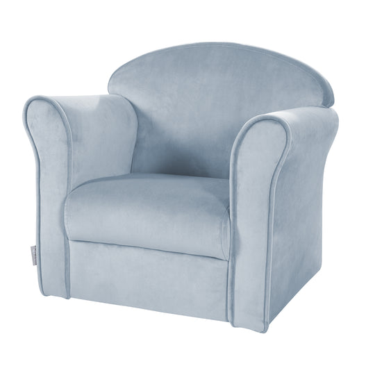 Poltroncina per bambini 'Lil Sofa' con braccioli, comoda mini poltrona rivestita in velluto azzurro chiaro