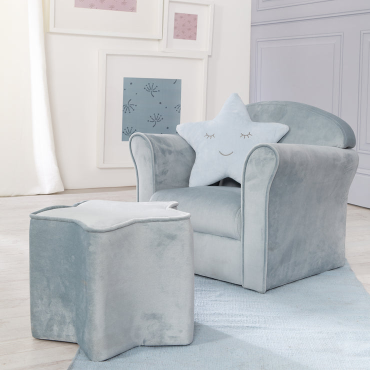 Sillón infantil 'Lil Sofa' con reposabrazos, cómodo mini sillón tapizado en terciopelo celeste