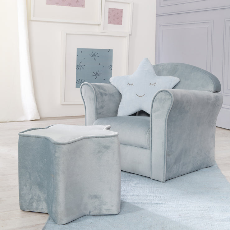 Children's armchair 'Lil Sofa' with armrests, comfortable mini-armchair covered with light blue velvet