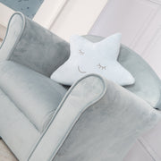 Chanting fauteuil «Lil Sofa» avec des accoudoirs, mini fauteuil confortable avec velours bleu clair
