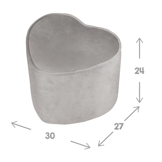 Heart-Shaped Children's Stool 'Lil Sofa' - Comfortable Stool Covered in Grey Velvet