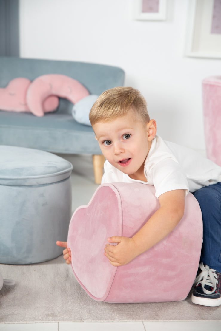 Kinderhocker in Herzform 'Lil Sofa', bequemer Hocker mit Samtstoff in Mauve bezogen, Pouf