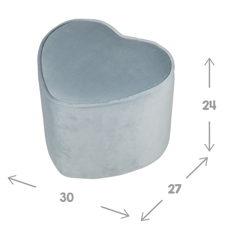 Tabouret enfant "Lil Sofa" en forme de cœur, confortable, recouvert de velours bleu clair