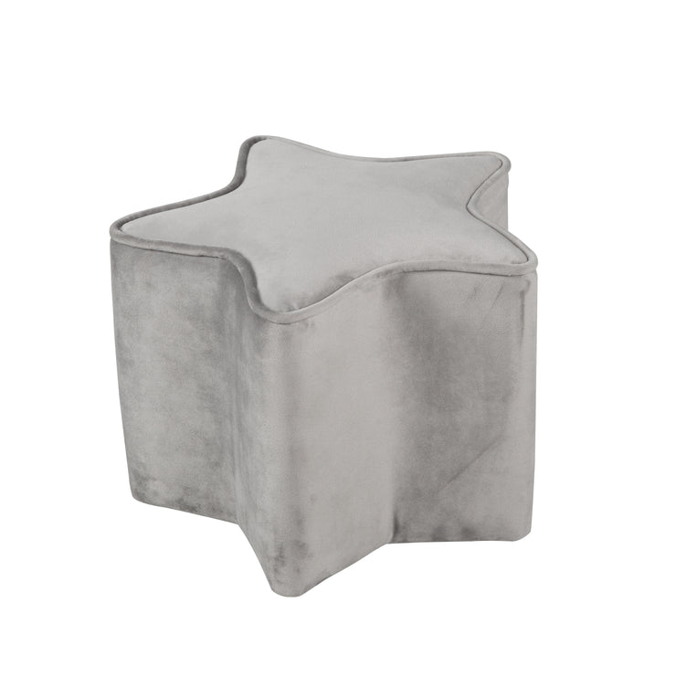 Taburete infantil en forma de estrella 'Lil Sofa', cómodo taburete cubierto con tela de terciopelo gris, puf