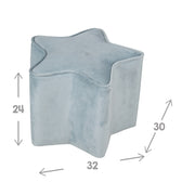 Tabouret enfant "Lil Sofa" en forme d'étoile, confortable, recouvert de velours bleu clair