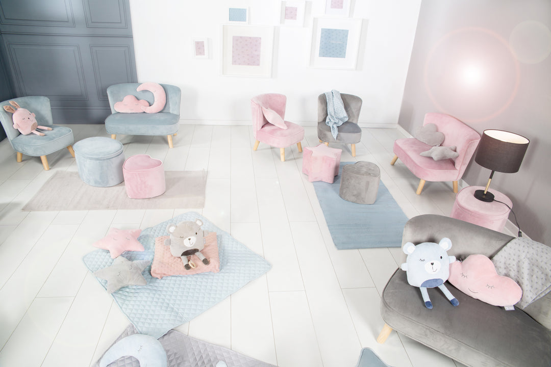 Pouf per bambini con funzione di contenitore 'Lil Sofa', ovale, comodo, rivestito in velluto grigio