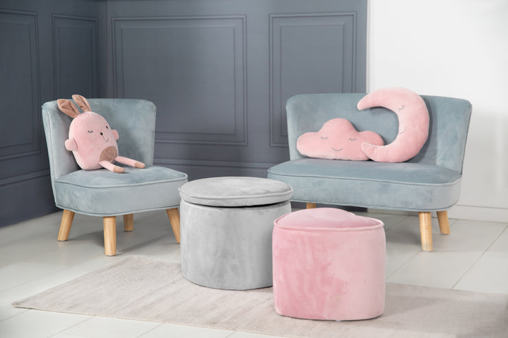 Tabouret enfant "Lil Sofa" avec fonction de rangement, confortable, rembourrage en velours gris