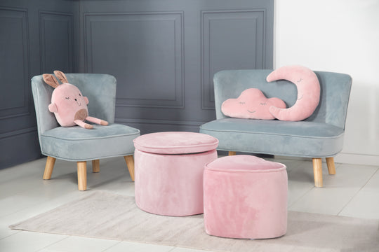 Pouf per bambini con funzione di contenitore 'Lil Sofa', ovale, comodo, rivestito in velluto color malva