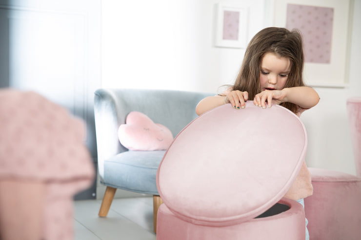Children's stool with storage function 'Lil Sofa', oval, comfortable, covered with velvet, mauve
