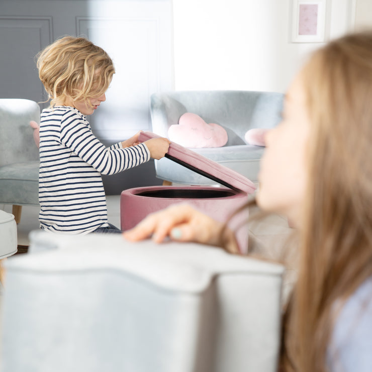 Tabouret enfant "Lil Sofa" avec fonction de rangement, confortable, rembourrage en velours mauve