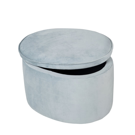 Pouf per bambini con funzione di contenitore 'Lil Sofa', ovale, comodo, rivestito in velluto color cielo/azzurro chiaro