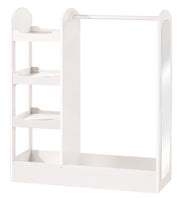 Cloakroom with clothes rack, shelf, clothes rail & large mirror; made of wood painted white