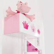 Vestuario infantil 'Krone' de madera - 9 ganchos y 2 compartimentos - Pintado/Impreso en rosa