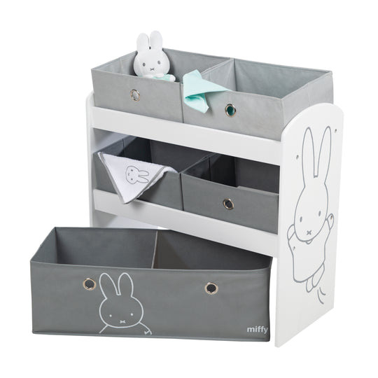 Scaffale da gioco 'miffy', scaffale portagiochi con 5 scatole in tessuto, ripiano portaoggetti, per bambini e bambine