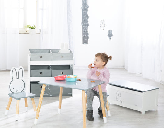 Scaffale da gioco 'miffy', scaffale portagiochi con 5 scatole in tessuto, ripiano portaoggetti, per bambini e bambine