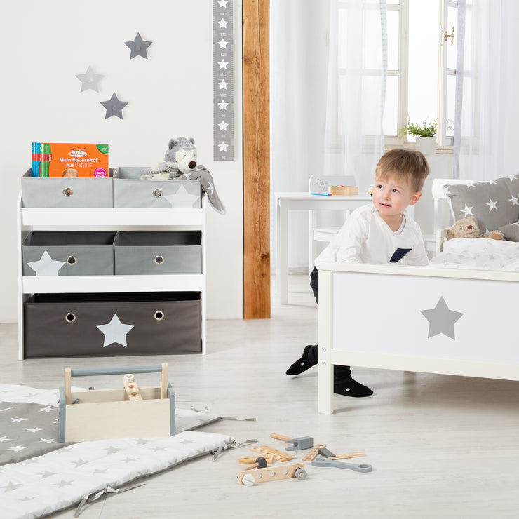 Estante de juego 'Stars', estante de juguete con 5 cajas de tela, estante de almacenamiento, para niños y niñas