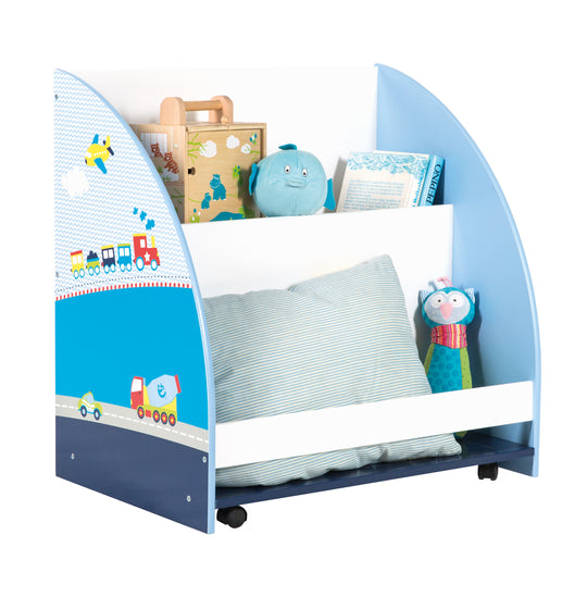 Scaffale per bambini 'Racer', mobile e girevole con rotelle, blu