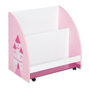 Scaffale per bambini "Krone", scaffale giocattolo mobile e girevole con rotelle, rosa / bianco