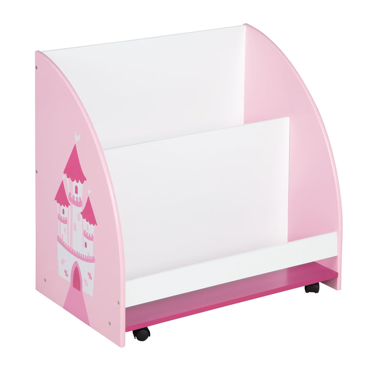 Estante de niños 'Krone', jugando en el estante móvil y rotativo con rodillos, rosa / blanco