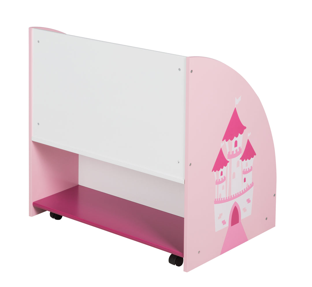 Scaffale per bambini 'Crown', scaffale mobile e girevole con rotelle, rosa/bianco
