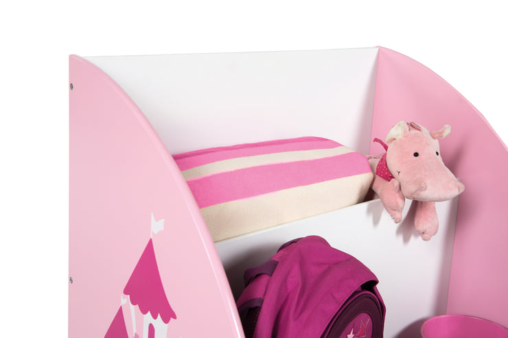 Scaffale per bambini "Krone", scaffale giocattolo mobile e girevole con rotelle, rosa / bianco