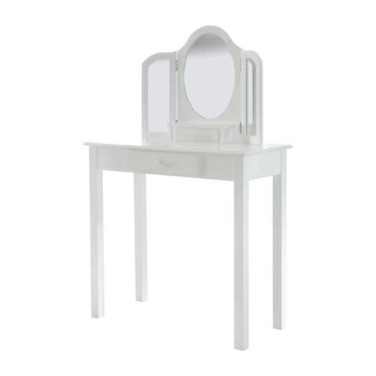 Table de maquillage et de coiffure pour enfants, avec miroir et tabouret de maquillage, blanc peint