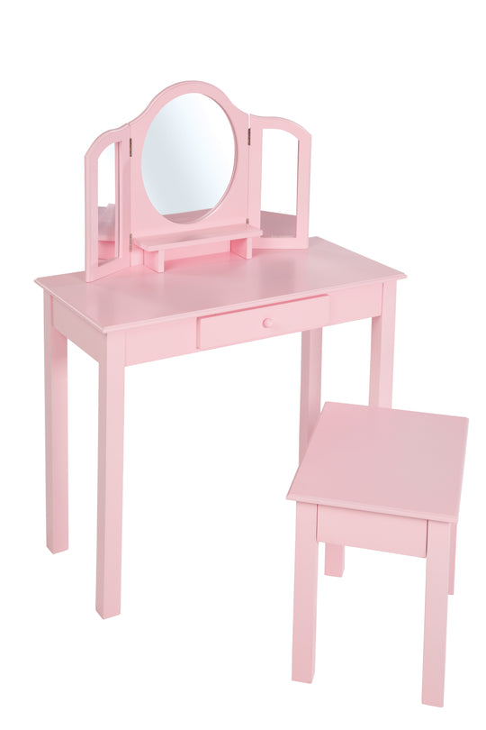 Tavolo da trucco e da toeletta, comò / tavolo da trucco per bambini con specchio per il trucco u. Sgabello, rosa