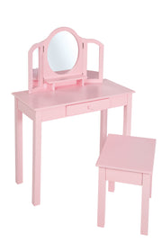 Coiffeuse, buffet / coiffeuse pour enfant avec miroir à maquillage et tabouret, rose