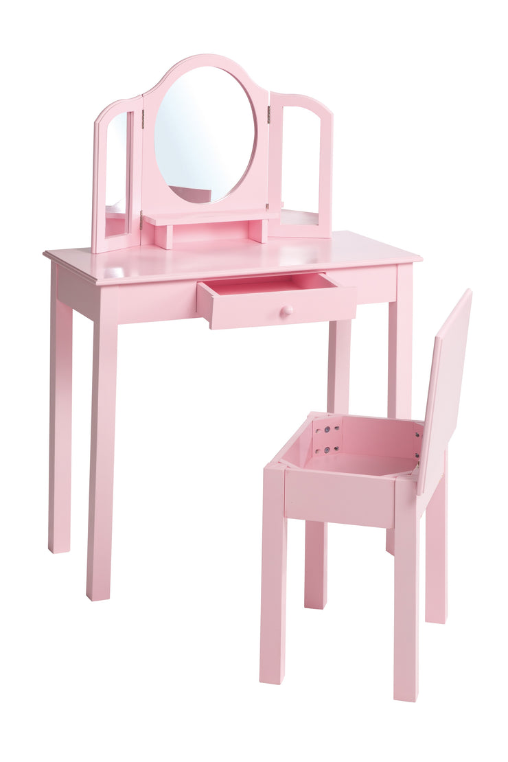 Coiffeuse, buffet / coiffeuse pour enfant avec miroir à maquillage et tabouret, rose