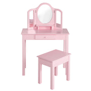 Coiffeuse, buffet / coiffeuse pour enfant avec miroir à maquillage et tabouret, rose