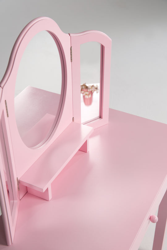 Tavolo da trucco e da toeletta, comò / tavolo da trucco per bambini con specchio per il trucco u. Sgabello, rosa