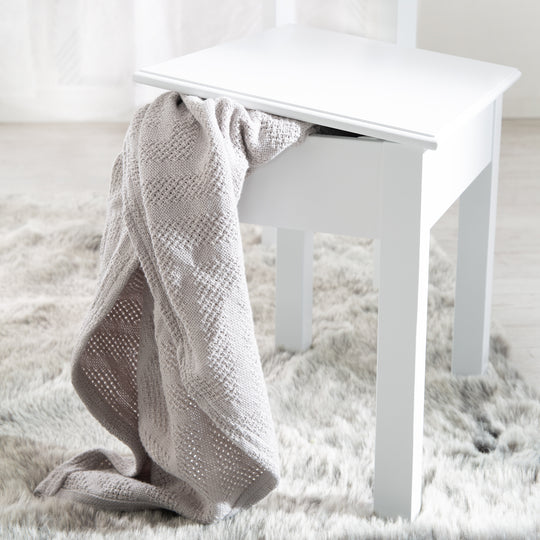 Table de maquillage et de coiffure pour enfants, avec miroir et tabouret de maquillage, blanc peint