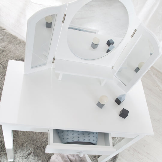 Table de maquillage et de coiffure pour enfants, avec miroir et tabouret de maquillage, blanc peint