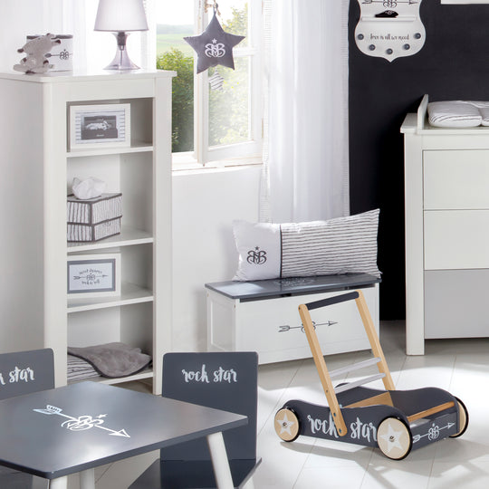 Cofre de juguetes 'Rock Star Baby', banco de almacenamiento y asiento, banco blanco/antracita