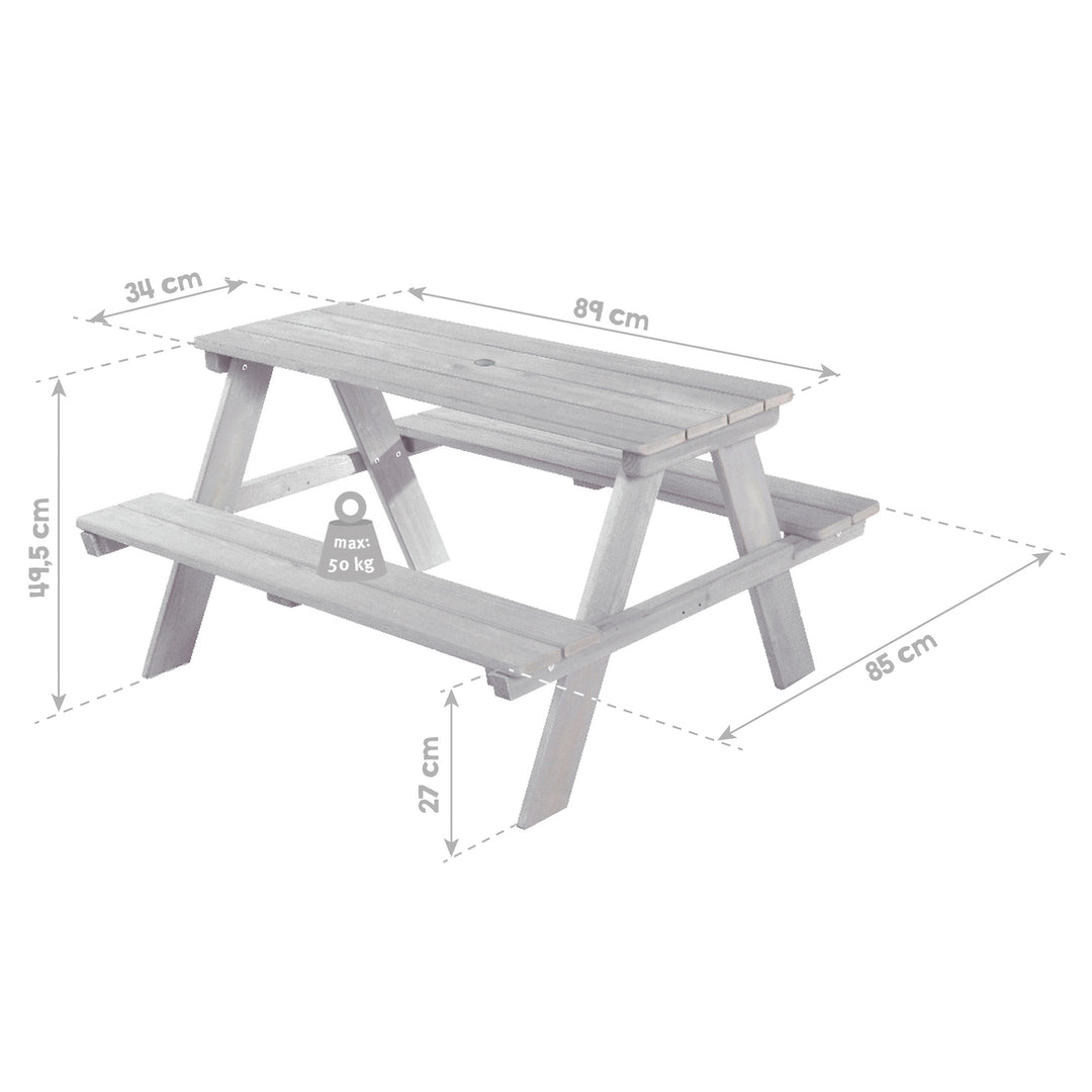 Conjunto de asientos para niños 'Outdoor+', conjunto de picnic resistente a la intemperie 'Para 4', de madera maciza, gris