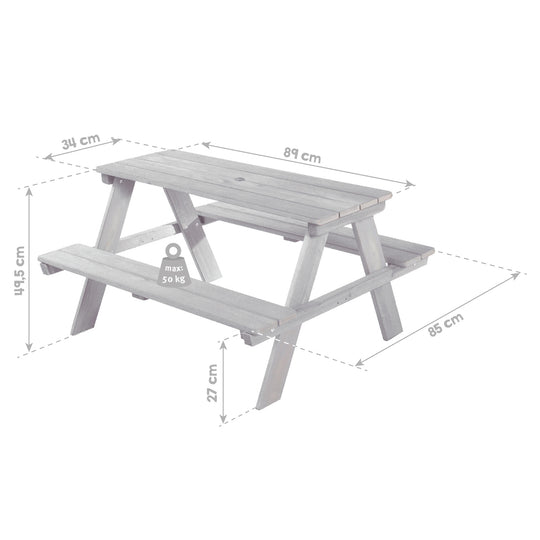 Conjunto de asientos para niños 'Outdoor+', conjunto de picnic resistente a la intemperie 'Para 4', de madera maciza, gris