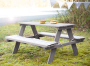 Kindersitzgruppe 'Outdoor+', wetterfeste Sitzgarnitur 'Picknick for 4', aus Massivholz, grau