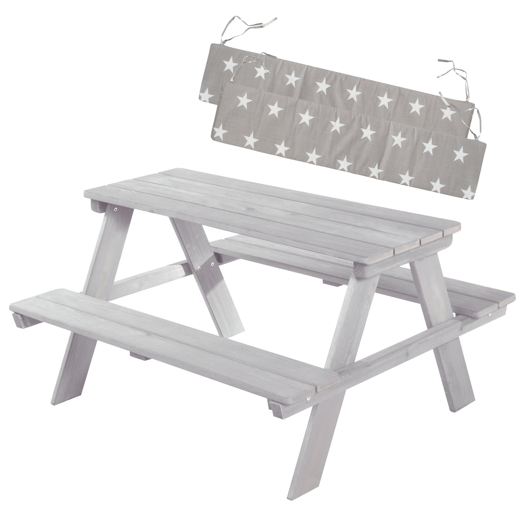Kindersitzgruppe 'Outdoor+', wetterfeste Sitzgarnitur 'Picknick for 4', aus Massivholz, grau