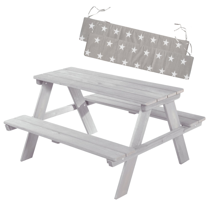 Kindersitzgruppe 'Outdoor+', wetterfeste Sitzgarnitur 'Picknick for 4', aus Massivholz, grau