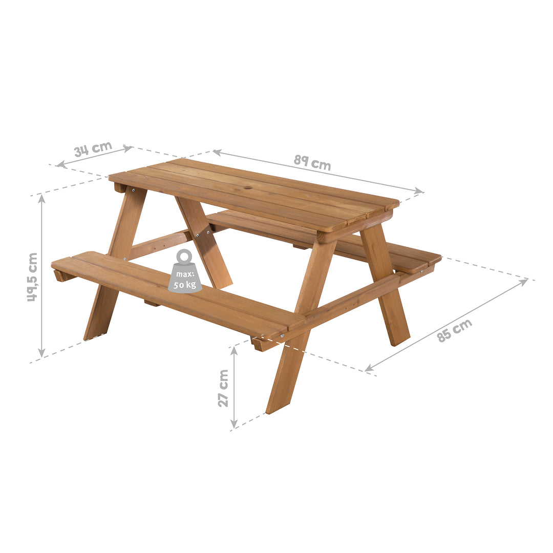 Kindersitzgruppe 'Outdoor+', wetterfeste Sitzgarnitur 'Picknick for 4', Massivholz, Teak-Optik