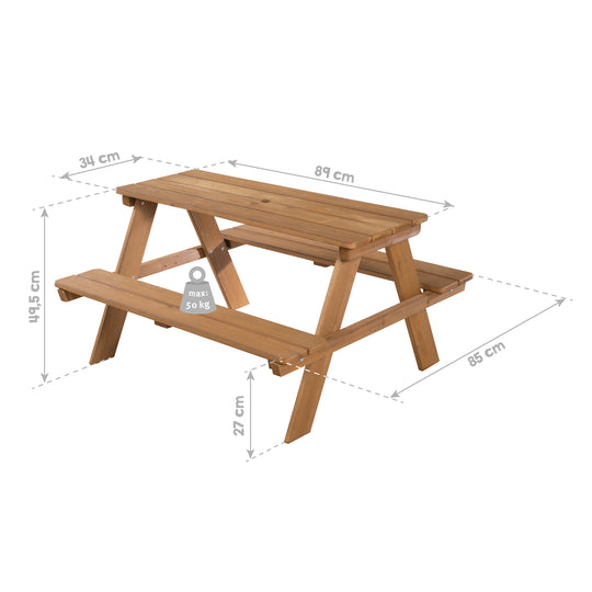 Kindersitzgruppe 'Outdoor+', wetterfeste Sitzgarnitur 'Picknick for 4', Massivholz, Teak-Optik