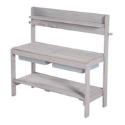 Outdoor Play Kitchen 'Outdoor +' - glazed gray with removable cover, weatherproof wood