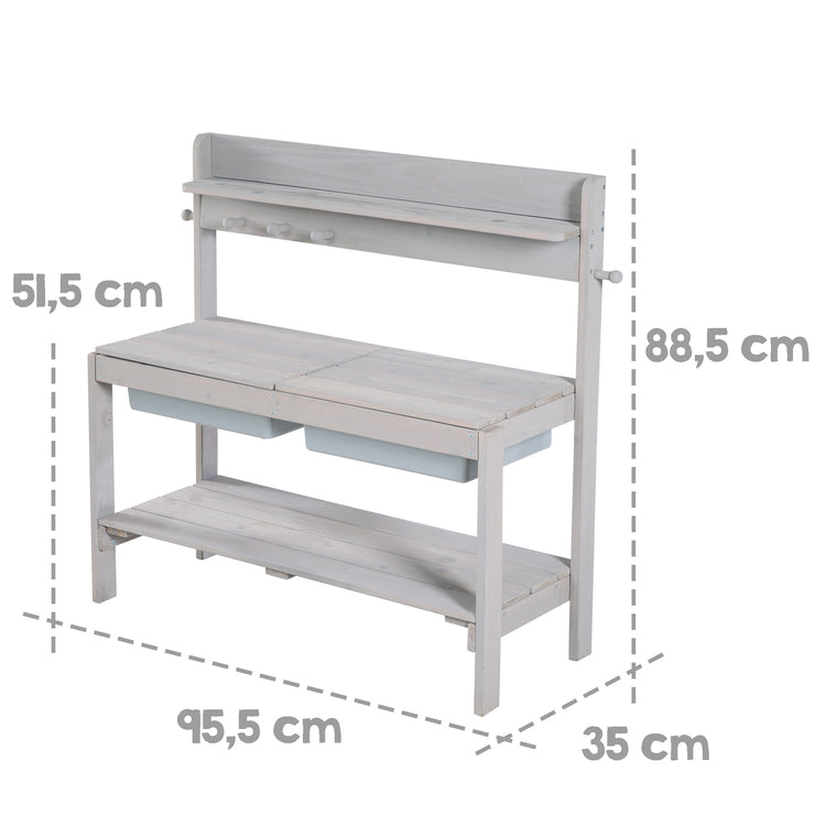 Outdoor Play Kitchen 'Outdoor +' - glazed gray with removable cover, weatherproof wood