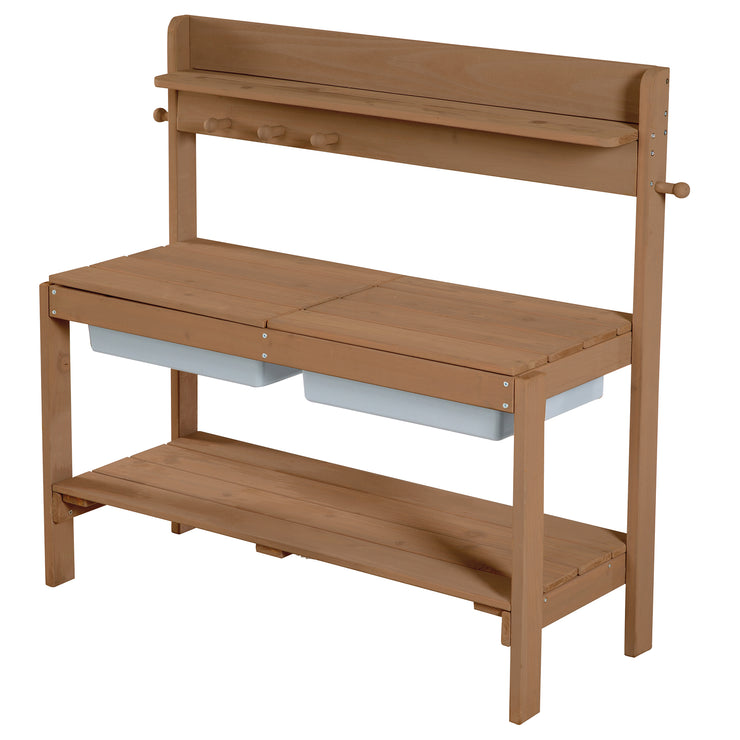 Outdoor Play Kitchen 'Outdoor +' - teak colored with removable cover, weatherproof wood