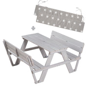 Grupo de asientos para niños 'Outdoor +', con respaldo 'Picnick para 4', resistente a la intemperie de madera maciza, gris