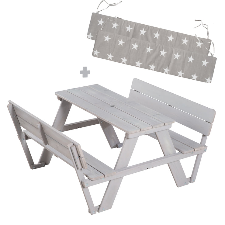 Siège pour enfants 'extérieur +', avec des dossiers «pique-nique pour 4», résistant aux intempéries en bois massif, gris