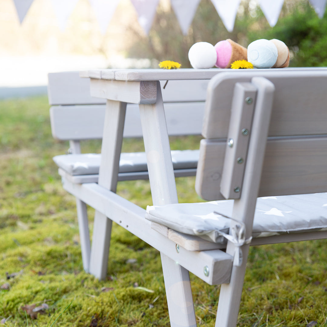 Conjunto de asientos para niños 'Outdoor+', con respaldo 'Para 4', resistente a la intemperie de madera maciza, gris